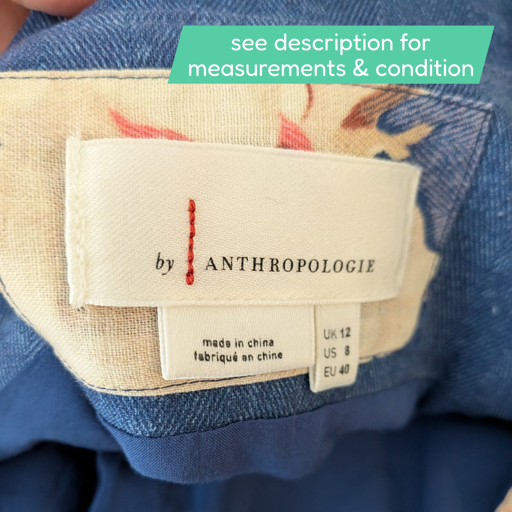 Anthropologie Camellia Dress 8 Blue Cream Floral Retro Button Church Summer - Picture 12 of 15